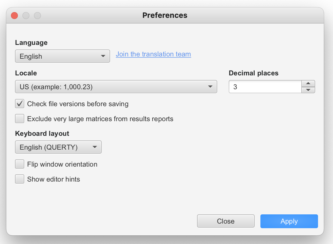 Language setting in preferences